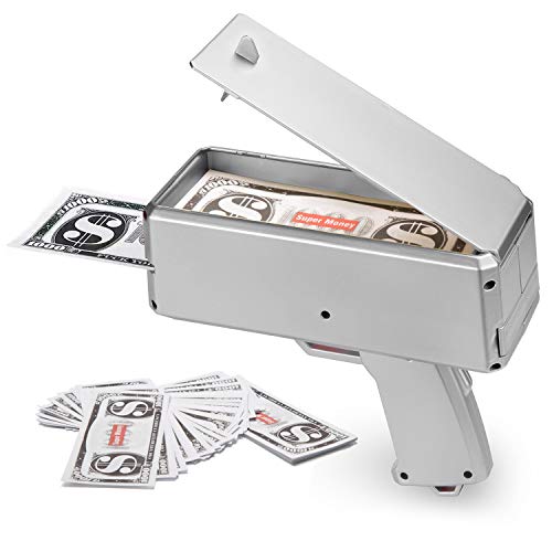 Alagoo Super Money Guns Playing Spary Money Gun Make it Rain Toy Gun Cash Gun Prop Bill Dispenser Money Shooter with 100 Pcs Prop Money for Party Supplies(Silvery) - Thumbnail 7