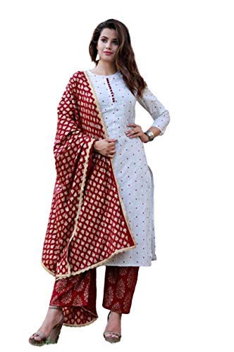 Women's Rayon Kurti, Pant Rayon Dupatta Set Printed Design | Round Neck | 3/4 Sleeve for Girls & Women