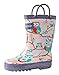 OAKI Kids Rubber Rain Boots with Easy-On Handles, Owls, 5T