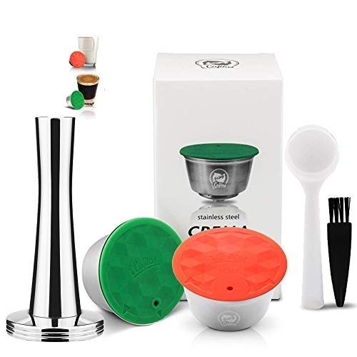 i Cafilas Stainless Steel Refillable Reusable Coffee Pos for Dolce Gusto Machines with Spoon and Brush (Coffee Pod+Milk Pod+Tmaper)