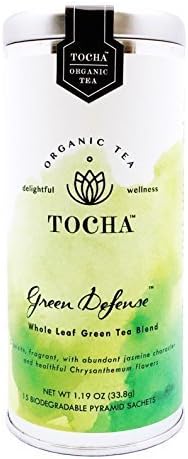 Tocha Organic Green Defense Tea – Detox & Antioxidant Green Tea Blend | 15 Biodegradable Pyramid Bags | Jasmine & Chrysanthemum Infusion, Non-GMO & Gluten-FreeUSDA Organic