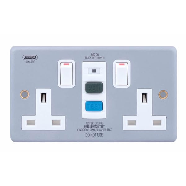 Selectric LG9098MB-RCD Metalclad Surface 2 Gang Switch Socket 13 Amp (Passive/Latching)