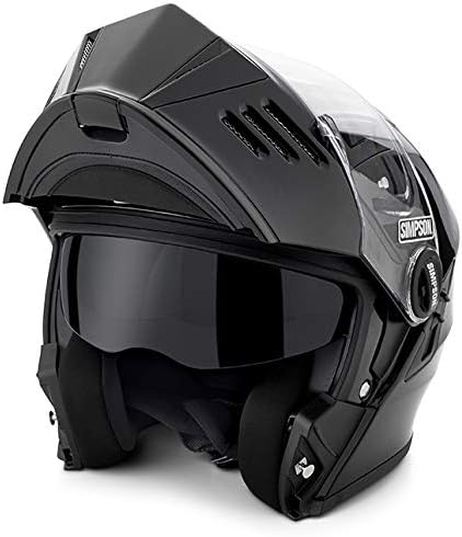 Simpson 2019 MOD Bandit Helmet (Flat Matte Black, Small) Modular function, Communication system ready, Internal sun shield, Multiple adjustable intake vents, Smoke tinted internal sun shield