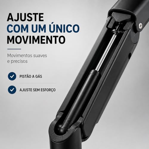 Suporte Articulado para Monitor com Pistão a Gás 10" a 35" | Braço Ergonômico de Mesa com Morsa | Ajuste de Altura, Inclinação 90° e Rotação 360° | VESA 75x75 e 100x100 | Suporta até 9kg