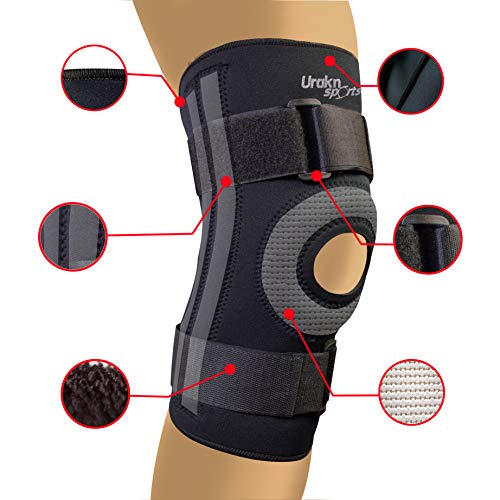 URAKN SPORTS Knee Stabilizer Brace Open Patella Neoprene Max Compression Black Thick Compression Knee Brace Sleeve for Weight Lifting, Crossfit, Support (Knee Stabilizer, Small/Medium)