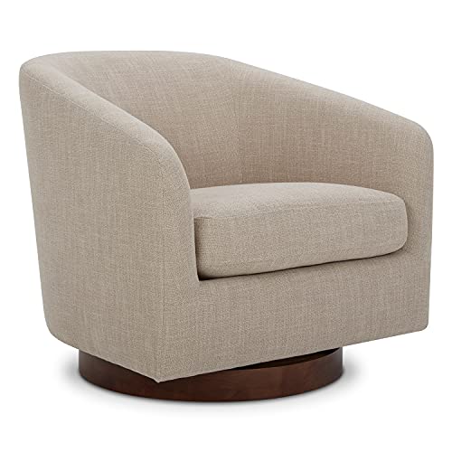 CHITA Swivel Accent Chair, FSC Certified Upholstered Fabric Barrel Chair for Living Room, Fully Assembled, Flax Beige