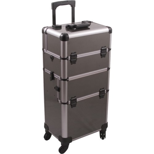 Hiker HK6501 4-Wheel 2-in-1 Rolling Makeup Case with Easy-Slide and Extendable Trays, Includes Removable Tray and Extra Lid, 31-Inch, Smooth Texture, Gun Metal