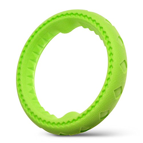Fluffy Paws 7" Soft Durable Rubber Ring Dental Chewing Biting Chasing Training Toy, Green