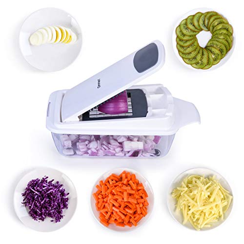 Vegetable Chopper, Ommani Onion Chopper 12 in 1 of Less Vapor, Professional 420 Detachable Blades Vegetable Slicer Cutter, 1.5 Liters Large Container/Finger Guard/Brush, Easy to Clean, BPA Free