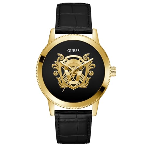 GUESS Men’s 44mm Watch – Black Strap Black Dial Gold Tone Case