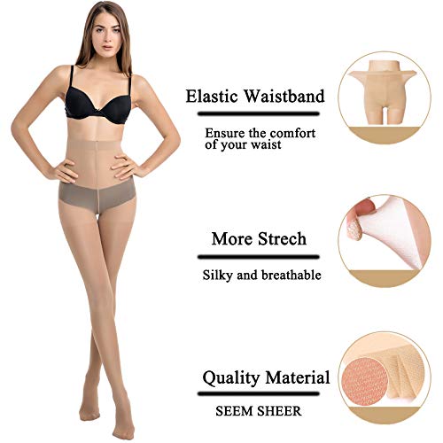 Reinforced Toe Shaping Pantyhose Control Top Semi Opaque Tights Hosiery (Nude A1, Small)