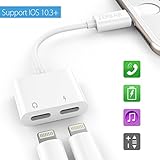 ZERKAR iPhone 8 Plus Adapter - lightingning headset audio charging adapter. Listen to music while charging. Support for call features and music controls, iphone dongle for IOS 11 (white)