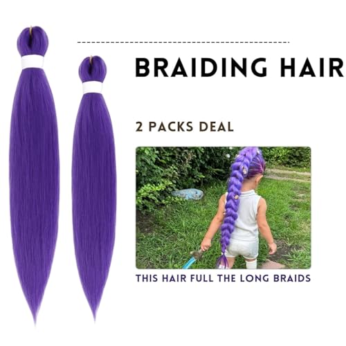 2PCS Purple Pre-Stretched Braiding Hair, Texture Synthetic Fiber Long Purple Hairs Extensions Synthetic Profession Purples Hair Extensions for Braids, Halloween Costume Cosplay Hairs Extensions