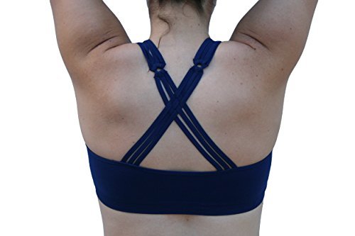 Anemone Strappy Criss-cross Back Comfort Sports Bra with Removable Pads (O/S, Navy)