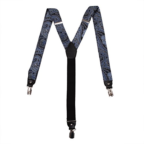 EFBB0039 Grey Blue Patterned Extendable Microfiber Y-Back Suspenders Stainless Steel Clip Popular For Graduation By Epoint