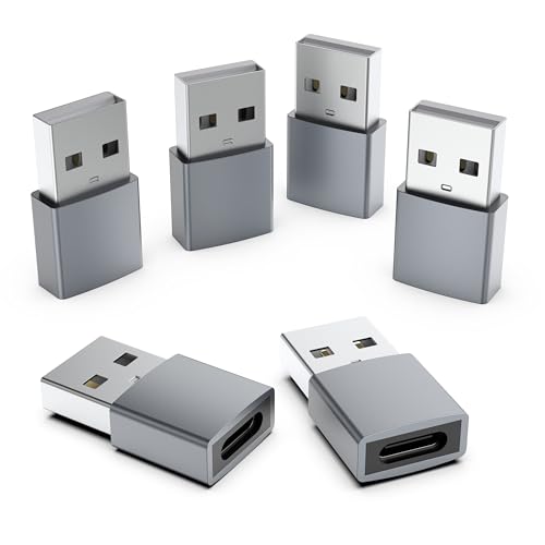 USB to USB C Adapter (6-Pack),Type C Female to A Male Car Charger OTG Converter for Apple Watch Ultra 8 9 10,iPhone 16 15 14 13 Pro Max,Samsung S24 S23 S22 S21,Nintendo Switch,AirPods,iPad