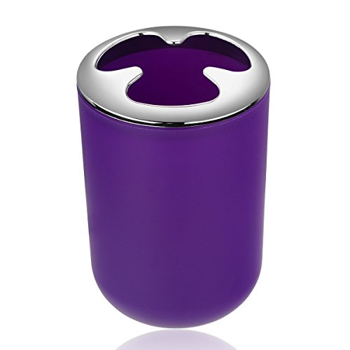 Zuvo 6 Pcs Plastic Bathroom Accessory Set Luxury Bath Accessories Bath Set Lotion Bottles, Toothbrush Holder, Tooth Mug, Soap Dish, Toilet Brush, Trash Can, Rubbish Bin (Purple)