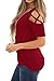 Adreamly Women's Casual Summer Short Sleeve Loose Strappy Cold Shoulder Tops Basic T Shirts Blouses Burgundy Small
