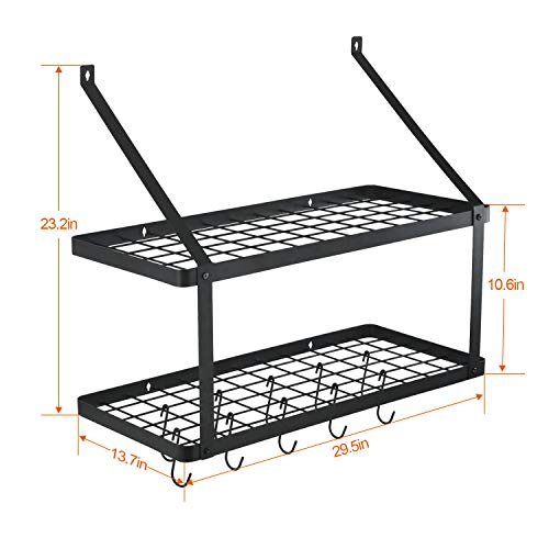 HomeLifairy Wall Mounted Double Pot Shelf Rack Pan With 10 Pot And Pan Hanging Hooks For Home Kitchen,Restaurant