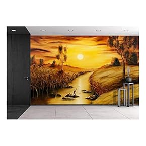 Oil Painting of a Small Fisherman - Removable Wall Mural | Self-Adhesive Large Wallpaper - 66x96 inches
