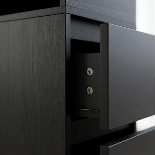 Comodino, set 2 pz, 2 cassetti, 1 vano aperto, nero