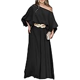 CHICME Women Summer 2 Piece Outfits Off Shoulder Lantern Sleeve Top Flowy Wide Leg Pants Set