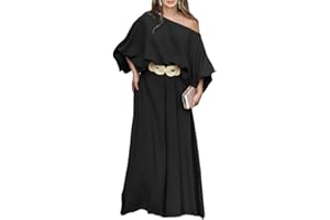 CHICME Women Summer 2 Piece Outfits Off Shoulder Lantern Sleeve Top Flowy Wide Leg Pants Set