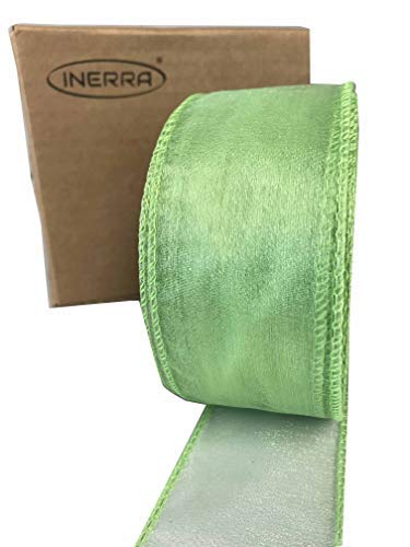 INERRA Chiffon Ribbon - Luxury Wired Edge 20 Metres x 50mm (Lime Green)