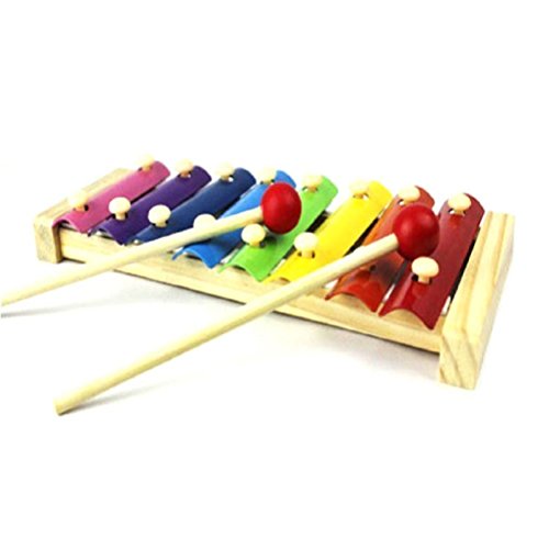 XCSSKG 8 Key Notes Wooden Colorful Hand Knock Piano Glockenspiel Xylophone with Two Mallets Musical Instrument Educational Toy for Kids