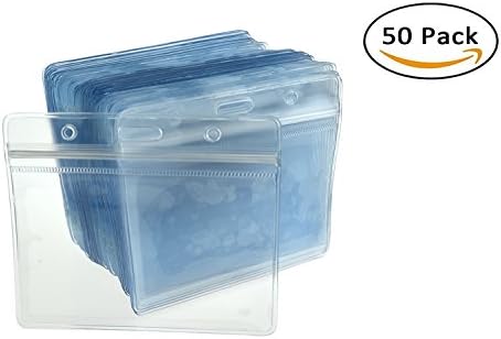 Aobear 50 Pack Horizontal Heavy Duty Waterproof Transparent ID Card Badge Holder with Resealable Zipper