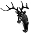 HERNGEE Deer Head Single Wall Hook/Hanger Animal Shaped Coat Hat Hook Heavy Duty, Rustic, Decorative Gift, Black