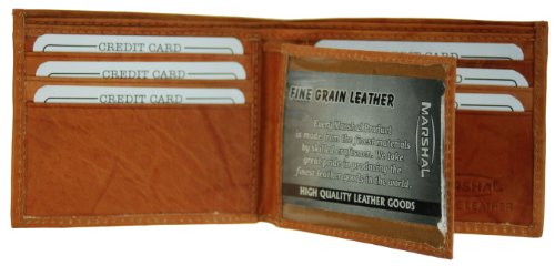 Genuine Leather Mens Bi-fold Standard Wallet with Center Flap ID Window #1152CF