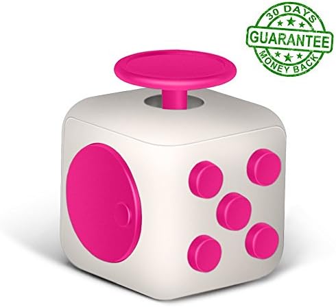 Fidget Cube Prime White Pink - Fidget Dice Office Desk Toys - Stress Anxiety Reliever - Helps to Focus ADD ADHD OCD Autism - For Adults and Children - Silicon Twiddle Cube - Edc Fidget - by Ombrace