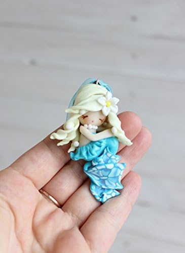 Blond mermaid with a blue tail, handmaid pendant, Clay pendant