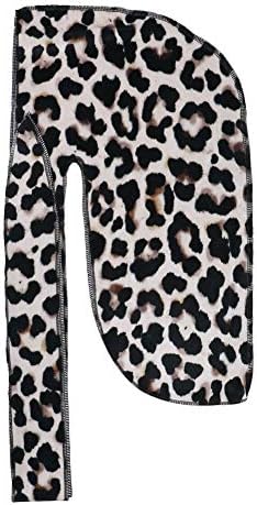 Men's Women's Premium Velvet Durag Cap Headwrap with Long Strap (White Leopard)