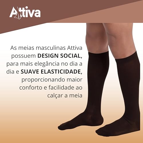 Meia de Compressão Masculina 3/4 Panturrilha Média 18-21 mmHg ATTIVA - Meia para Circulação, Varizes, Pernas Inchadas e Cansadas - Ideal para Trabalho, Viagem e Conforto Diário