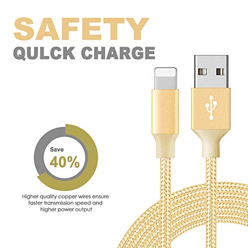 Phone Cable 6Pack 2x3FT 2x6FT 2x10FT to USB Syncing Data and Nylon Braided Cord Charger Charging Cable Compatible Phone XS MAX, XR, X, 8, 7, 7 Plus, 6, 6s, 6 Plus, 5, 5c, 5s, SE -GoldPink - Thumbnail 2