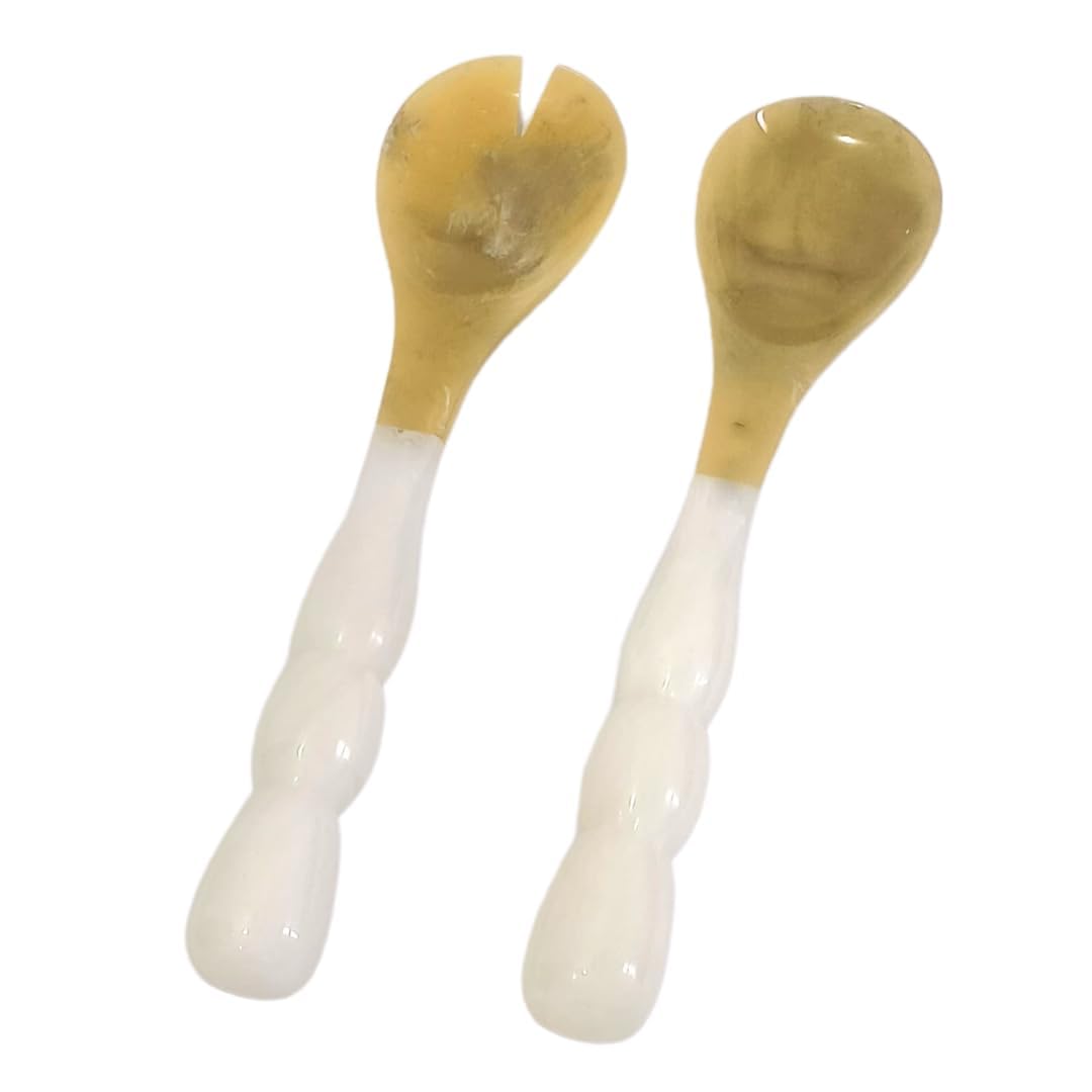 Photo 1 of Resin Salad Server for kitchen – 2-Piece with White Handle – Elegant Serveware for Dining & Entertaining | Resin Salad Tongs for Fall Decor, Salad Hands, Serving Utensil (12" x 2.5")