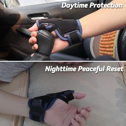 LBOYLOVE® 2 in 1 Thumb Brace, Removable Thumb Spica Splint Left Right Hand with 3 Level Stability, Reversible Thumb Support for CMC, Trigger Thumb (Blue)