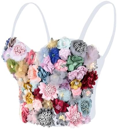 ELLACCI Women's 3D Floral Bustier Crop Top Wedding Party Club Bra