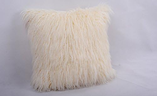 Ivory Mongolian Lamb Faux Fur Throw Pillow Cover …