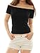 Allegra K Women's Off Shoulder Top Short Sleeve Solid Basic Slim Fit Tees X-Small Black