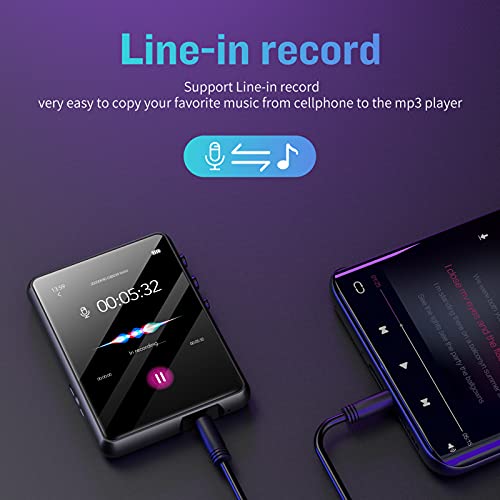 MP3 Player Bluetooth 5.3, Full Touch Screen HiFi Lossless MP3 Music Player, Line-in Speaker, with line Recorder, FM Radio, Support up to 128 GB (Black)
