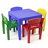 Tot Tutors Kids Plastic Table and 4 Chairs Set, Primary Colors (Primary Collection)