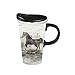 Cypress Home Ceramic Freedom Horses Travel Coffee Mug, 17 ounces