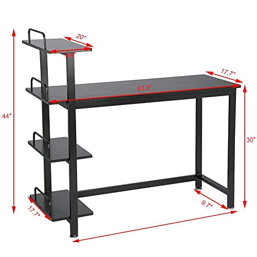 YAHEETECH Black Computer Desk with Shelves for Home Office, Wood