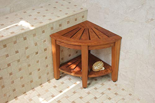 AquaTeak Scratch & Dent 15.5" Kai Corner Teak Shower Bench with Shelf