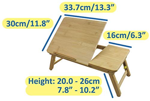 ObboMed HR-3660 Multifunctional Bamboo Laptop Table/Breakfast Bed Tray/Lapdesk, with Adjustable Tilting Top, Storage Drawer, Cup-Groove and Foldable & Extendable Legs – L : 19.7″ x 11.8″