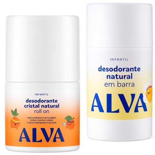 Desodorante natural em barra Camomila 33g e Desodorante cristal natural roll on Laranja Doce 50ml Sem aluminio Kids Infantil Crianças