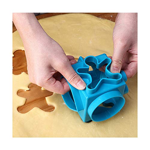 Jeeke 6-in-1 Multifunction Cookie Biscuit Cutter Set Pastry Biscuit Cake Convenient Mould Pastry Donut Doughnut Cutter Set Round Cookie Cutters, Cube (Blue) - Thumbnail 3